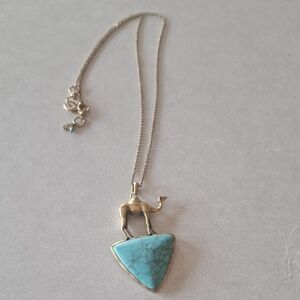 Lucky Brand Turquoise & Brass Camel Pendant Statement Necklace